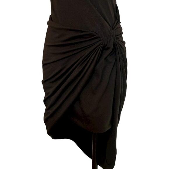 Black asymmetrical wrap dress, ladies medium stretch sleeveless round neck - Picture 2 of 6